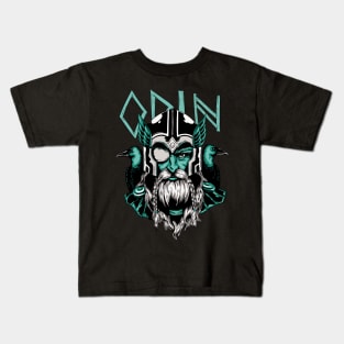 Nordic god Odin with two ravens to his sides Kids T-Shirt